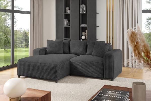 Ecksofa Designersofa Sofa MEGAN XS in Stoff Poso Dunkelgrau Ottomane Links