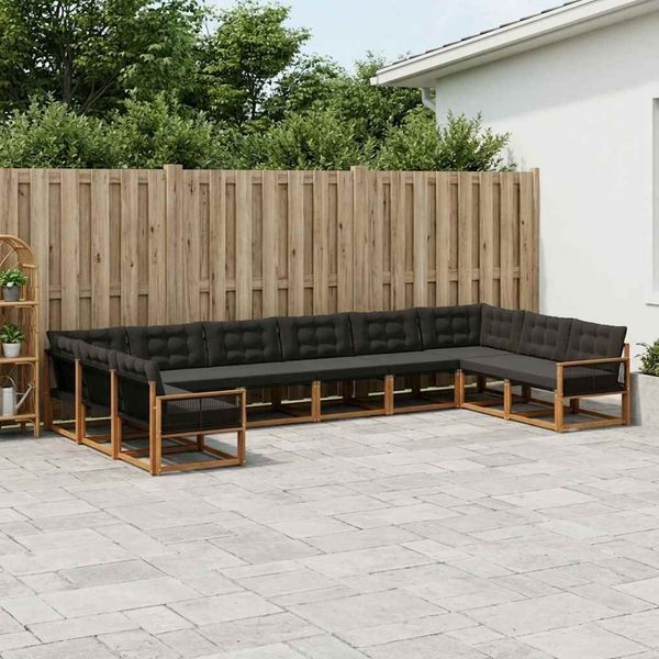 vidaXL Outdoor-Sofagarnitur mit Kissen 10 pcs Natürlich und Schwarz 3381712