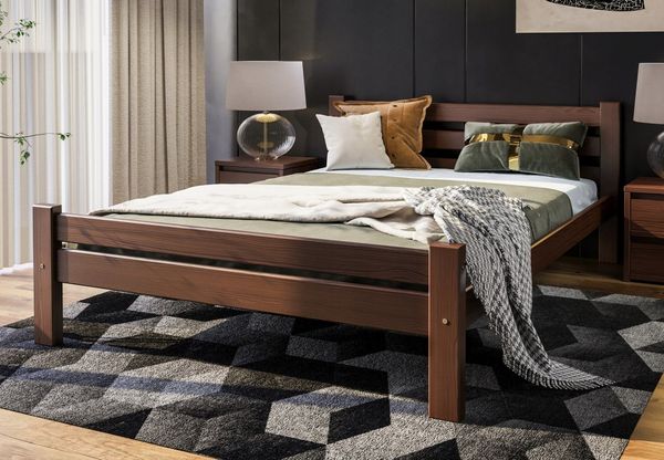 Home Collective Bettgestell Massivholzbett, Einzelbett mit Lattenrost & sicherem Lack, 210x152x72 cm, Walnuss