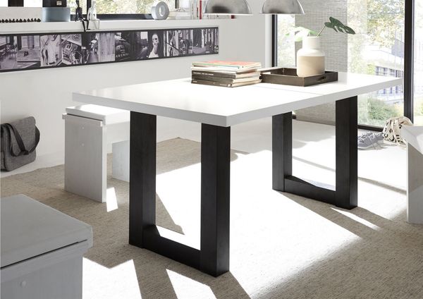 Esstisch ausziehbar Eila 7 160 x 90 x 75 Esszimmertisch Schwarzstahl/Weiß Matt Lack 13374-160