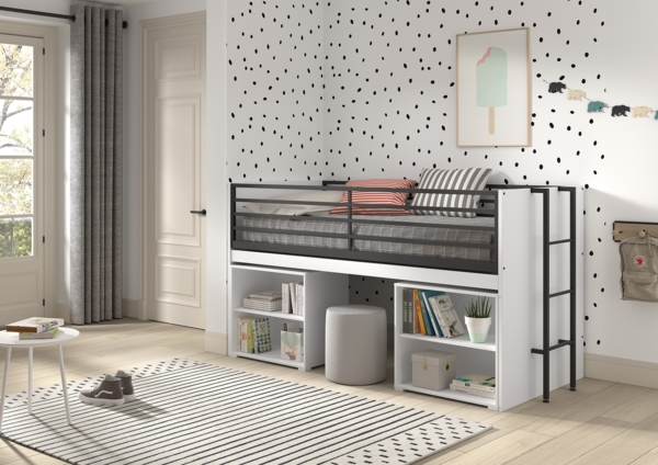 Halbhohes Bett mit Schreibtisch u. Regalen Sam 98 x 219 x 116.6 cm