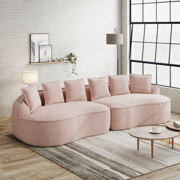 Flieks Chenille 4-Sitzer Sofa, modulares Cloud Sofa ohne Rahmen, extra tiefe Sitzfläche & extra groß, inkl. Kissen, Rosa