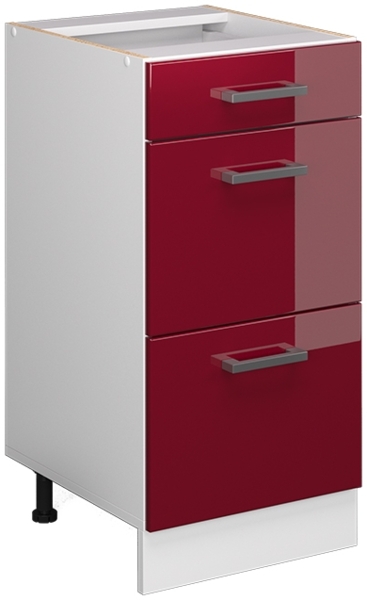 Unterschrank R-Line Bordeaux Hochglanz 40 cm mit Schubladen, ohne Arbeitsplatte Vicco