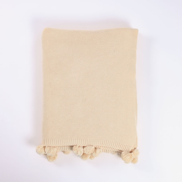 HOME DELUXE Baumwolldecke inkl. Pompoms ELIA Beige - 140 x 200 cm