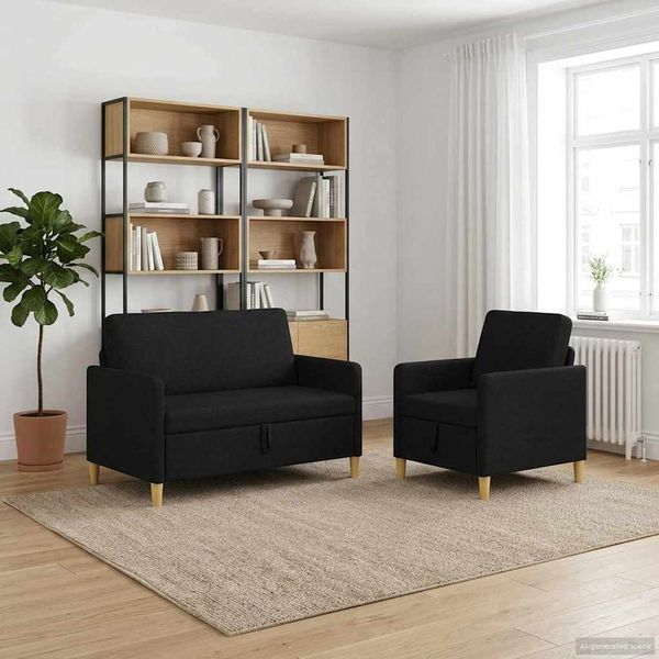 vidaXL Sofa Set mit Stauraum 2 pcs Schwarz Polyester 3429150