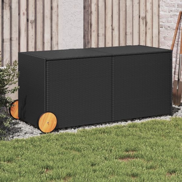 vidaXL Gartentruhe mit Rollen Schwarz 283L Poly Rattan 365316
