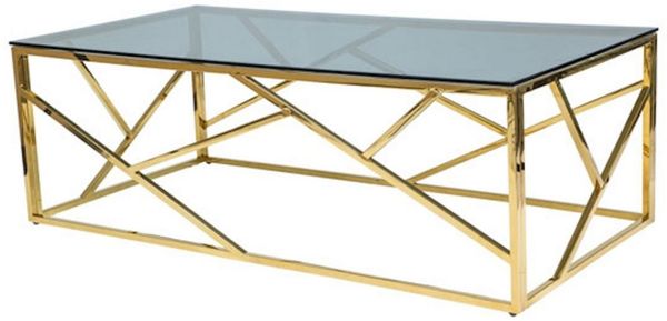 Couchtisch Glastisch Empoli A 120x60x40cm Gold Rauchglas