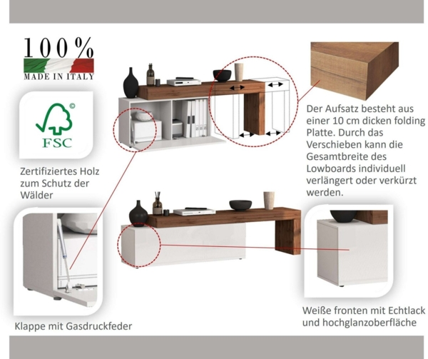INOSIGN Lowboard Chronos TV-Board, T-Schrank (1 St, Breite verstellbar von 180 bis 290 cm), Breite 240 cm TV-Board,Lowboard,1 Klappe und ein L-Förmiger Aufsatz Bild 2