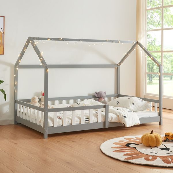 Hausbett Hesel mit Rausfallschutz 140x200cm Grau [en. casa]