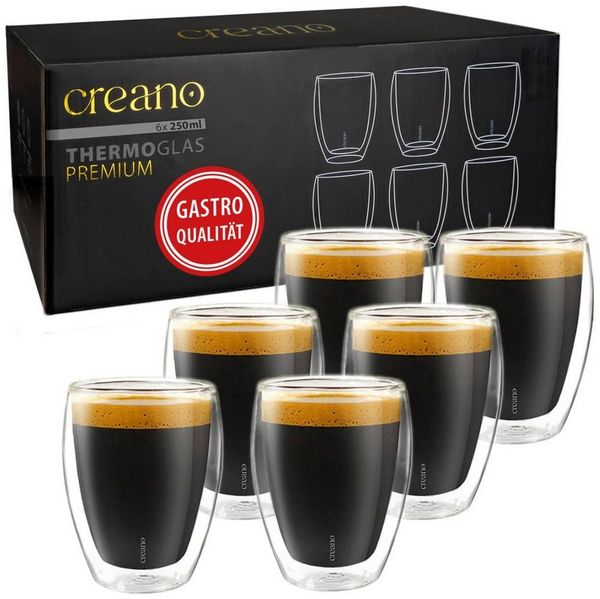 Creano Teeglas Premium Gläser 6er Set, 250ml, 6-tlg, Borosilikatglas