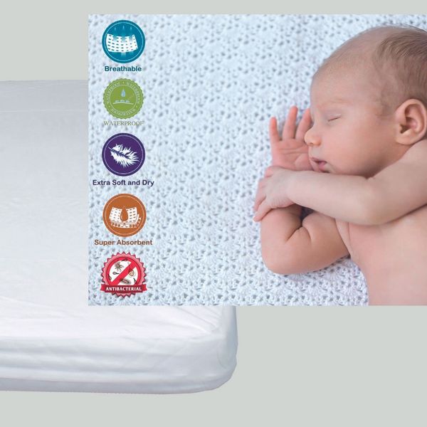 Matratzenschoner aus Baumwolle für Babykrippe | 60x120 cm | Wasserdicht | Atmungsaktiv | mit Gummi Verstellbar | Anti bakteriell | 1 Stück
