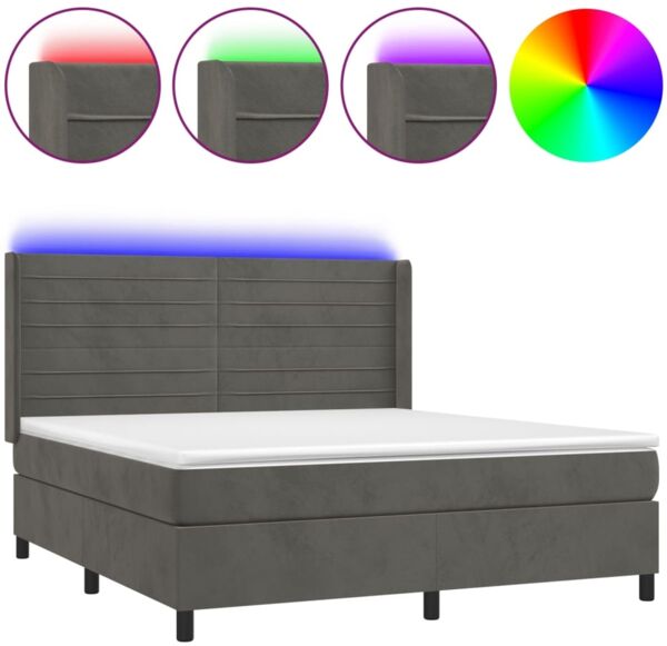 vidaXL Boxspringbett mit Matratze & LED Dunkelgrau 180x200 cm Samt 3139638