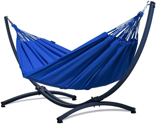 Potenza Merida Hängematte mit Gestell für 2 Personen, 100% Baumwolle Hängematte- 220x160, 220kg I Cocoon - Cobalt