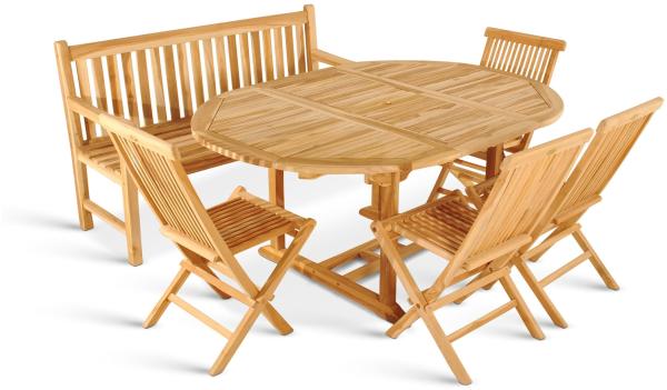 Gartenmöbel Set 6tlg mit Bank Teak Gartentisch ausziehbar 120-170 cm BORNEO/MENORCA 48368821