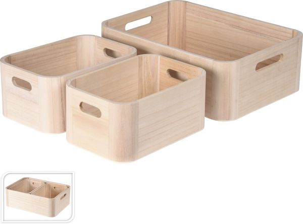 Koopman Kiste Aufbewahrungskisten Sortierkisten Stapelkisten (Set, 3 St, Packung), 3tlg, unbehandelt, Holzkisten, 2 Größen, mit Tragegriffen