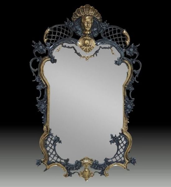 Casa Padrino Luxus Barock Bronze Spiegel Blau / Gold H. 96 cm - Barock Möbel