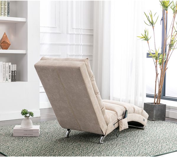 Flieks Relaxsessel, Liegesofa, Massagesessel mit Seitentaschen, Ergonomische, 5 sanfte Massageprogramme, Leinen, Beige Bild 3
