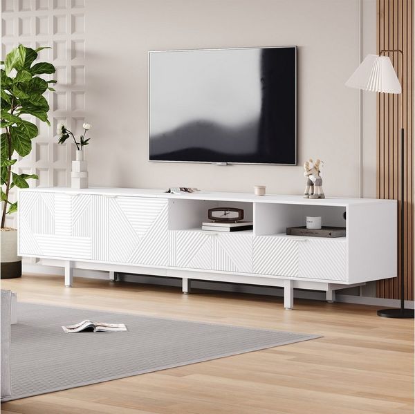 REDOM Lowboard Minimalistischer TV-Schrank mit Geometrischem Liniendesig (Fernsehtisch, 1 St, 2 Türen, 2 Schubladen, 2 offene Fächer), Viel Stauraum