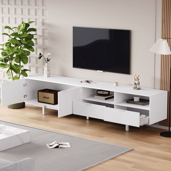REDOM Lowboard Minimalistischer TV-Schrank mit Geometrischem Liniendesig (Fernsehtisch, 1 St, 2 Türen, 2 Schubladen, 2 offene Fächer), Viel Stauraum