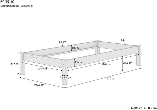 Erst-Holz Einzelbett Kiefer massiv 100x200 inkl. Federleisten-Rollrost Bild 5