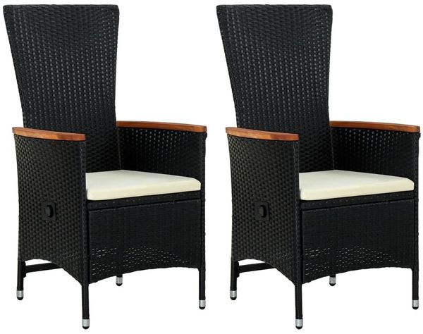 vidaXL Gartenstühle 2 Stk. mit Polstern Poly Rattan Schwarz 47675