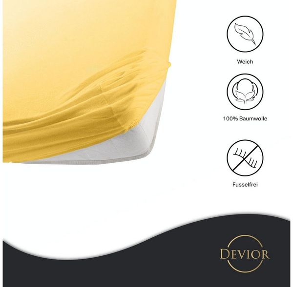 Devior Spannbettlaken 100% Baumwolle für Standardmatratzen, 135 g/m² hochwertig verarbeitet, Jersey, (1 Stück), mit Rundumgummizug atmungsaktiv & pflegeleicht in vielen Größen