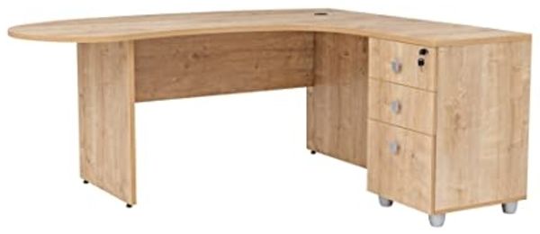 Winkelschreibtisch "Gela", Holzfuß, Saphir Eiche Dekor, 180 x120 x74 cm, inkl. Beistellcontainer, rechts gewinkelt