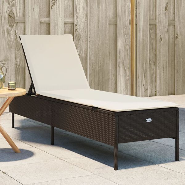 Sonnenliege, Gartenliege mit Auflage Braun Poly Rattan