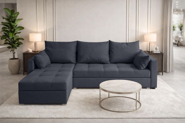 AX LIVING Ecksofa ELIF Dunkelgrau mit Schlaffunktion L-Form, Sofa mit Bettkasten - Moderne Ecksofa, Wohnzimmer Ecksofa - Eckcouch Dunkelgrau - Links