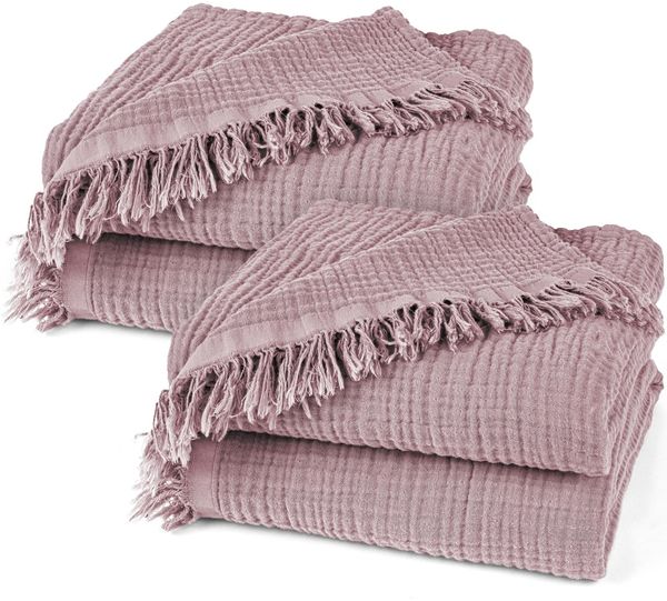 Pure Label 2er Set Musselin Decken 130x170 cm - Oeko-Tex zertifizierte Kuscheldecken aus Baumwolle | Musselin Kuscheldecken für Couch & Sofa in | Doppelpack 130x170 cm, Farbe der Decke Mauve