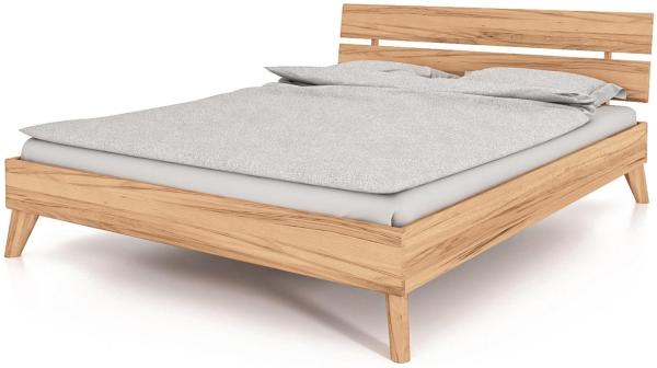 Bett Gerg 2 Kernbuche massiv bianco 180x200 cm mit Holzkopfteil und Holzbeinen