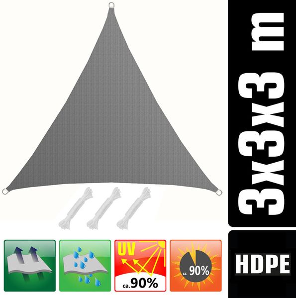 3x3x3m UV Sonnensegel Atmungsaktiv mit Befestigung Grau Bild 2