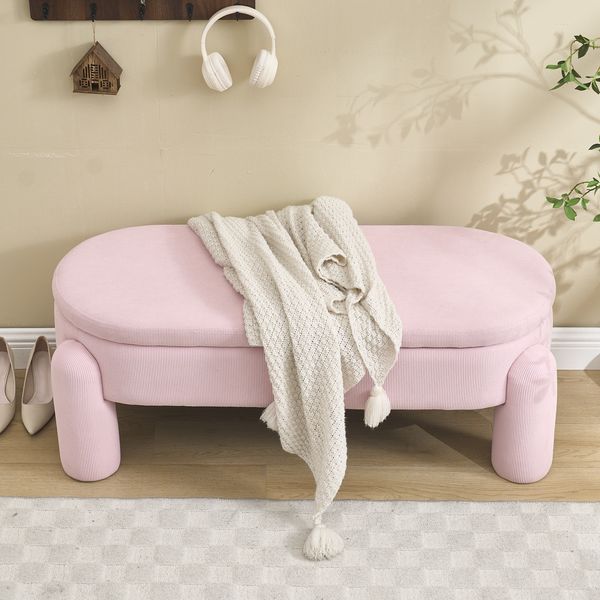 Aufbewahrungs-Hocker mit Cordstoffbezug ,Sitzbank und Fußhocker mit extra großem Stauraum unter der Sitzfläche,112x43x43 cm,Rosa
