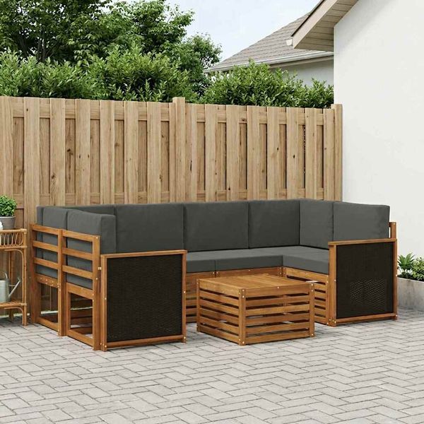 vidaXL Outdoor-Sofagarnitur mit Kissen 7 pcs Natur und Anthrazit 3384073