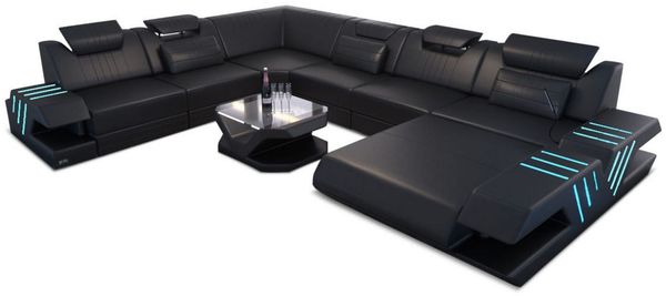 XXL Wohnlandschaft Mega Venedig aus Leder - Kunstleder - schwarz - Rechts