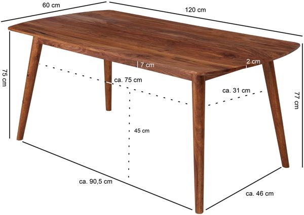 Wohnling Esszimmertisch SV51396 Sheesham Massivholz Tisch 120x60 Bild 7