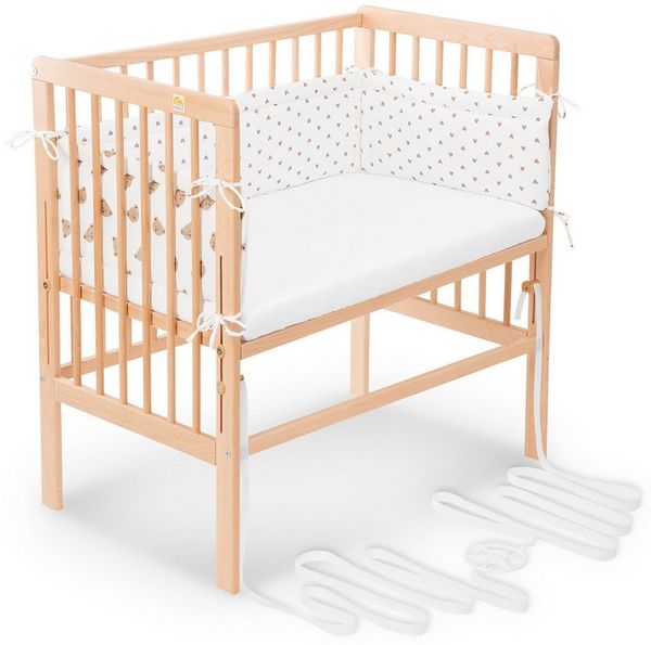 FabiMax Beistellbett Babybett Boxspring Natur, 90x55 cm Liegefläche, aus Buchenholz, Stufenlos höhenverstellbar 40-73 cm, Holz-Lattenrost