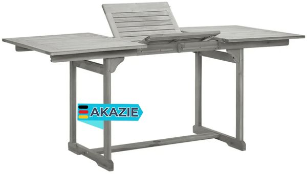 Garten-Esstisch VEGO Grau (120-170)x80x75 cm Massivholz Akazie Eckig | Gartentisch Holz klappbar Outdoortisch Terrassentisch verstellbar