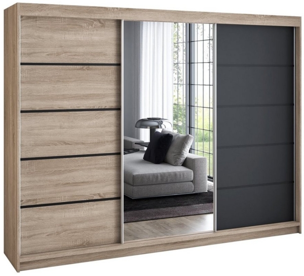 A&J MöbelLand Schwebetürenschrank VILUNO mit 4 Schubladen und Spiegel