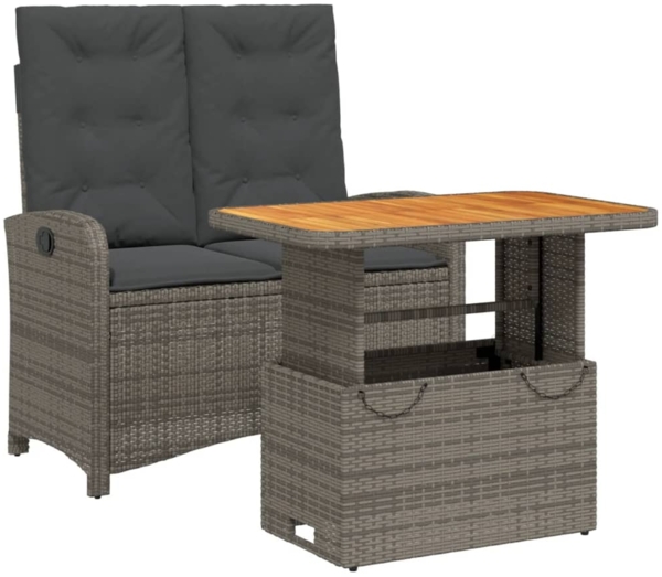 vidaXL 2-tlg. Garten-Essgruppe mit Kissen Grau Poly Rattan 3277346