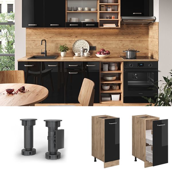 Apothekerschrank R-Line Schwarz Hochglanz 30 cm ohne Arbeitsplatte Vicco Bild 2