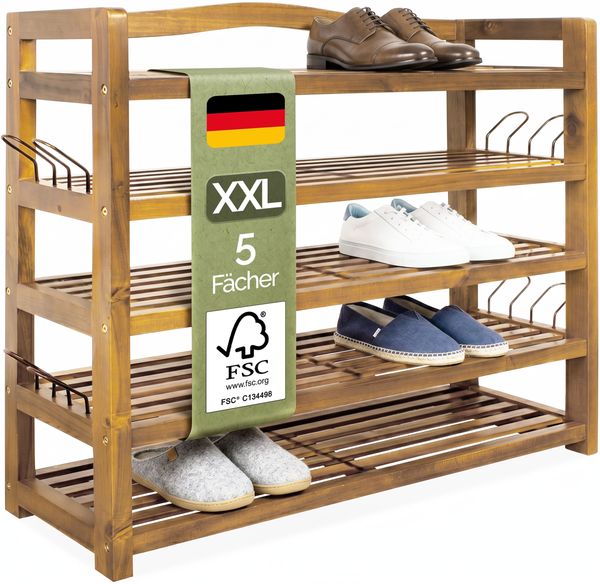 Casaria Schuhregal Schuhständer Schuhablage Akazie Holz 5 Fächer Extra Breit