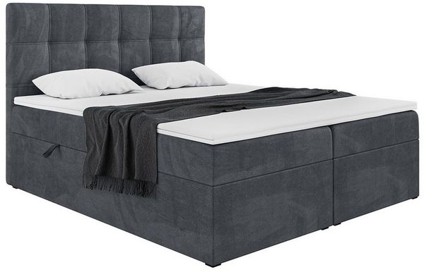 Meblini Boxspringbett mit Bettkasten, Kai 160x220 cm, H3/Dunkelgrau Samt