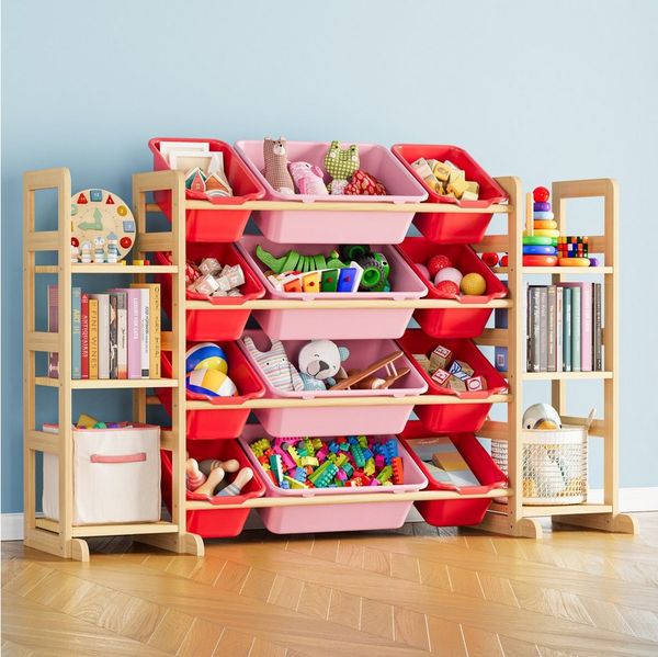 SpaceAid Kinderregal mit 6 Regalen und 12 Behältern, Spielzeug Regal, Bücherregal Kinder