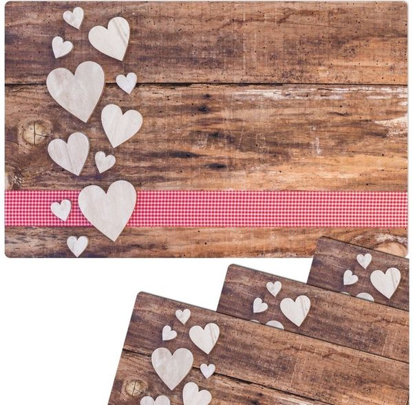 matches21 HOME & HOBBY Platzset Abwaschbare Tischsets 4er Set Landhaus-Stil Herzen, (4-St), Platzsets als Tisch-Untersetzer und Tisch-Deko für Esstisch Teller
