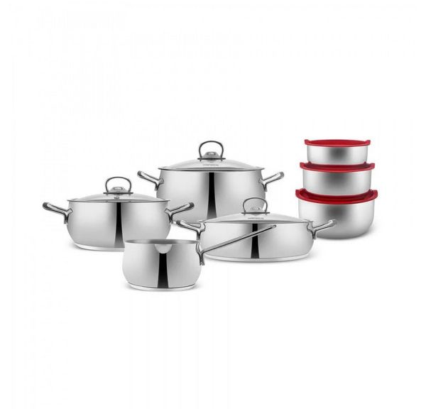 Karaca Topf-Set Cook & Store V2 - 13-tlg Stahl Kochgeschirr Set mit Vorratsdose