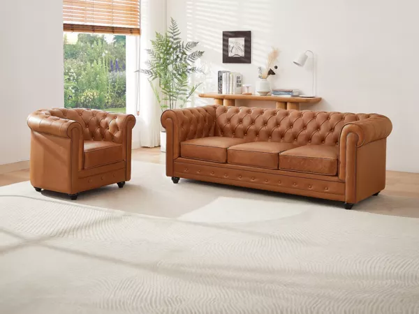 Vente-unique - CHESTERFIELD Sofa and armchair set Leder Braun - B 78 cm88 cm x H 72 cm x L 82 cm205 cm