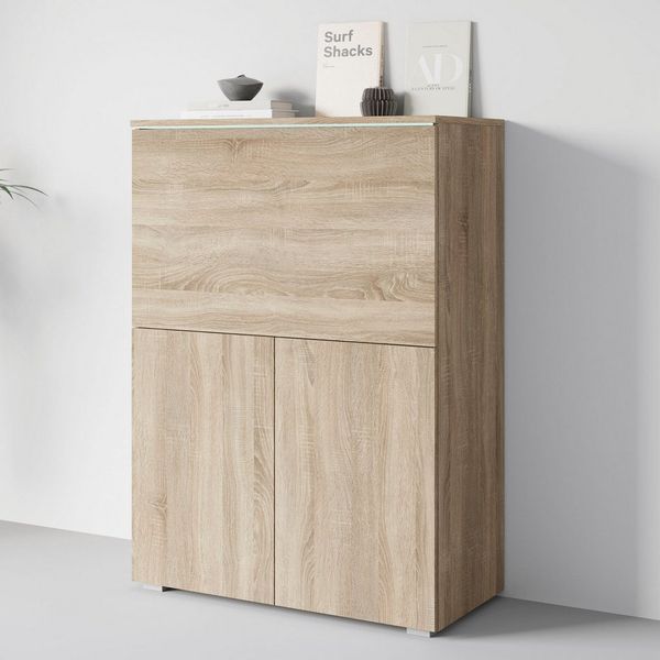 Home affaire PC-Schrank Vera, Sekretär, Home-Office-Schreibtisch mit LED-Beleuchtung (1 St), Multifunktional mit Stauraum, klappbare Tischfläche, LED, B 90 cm