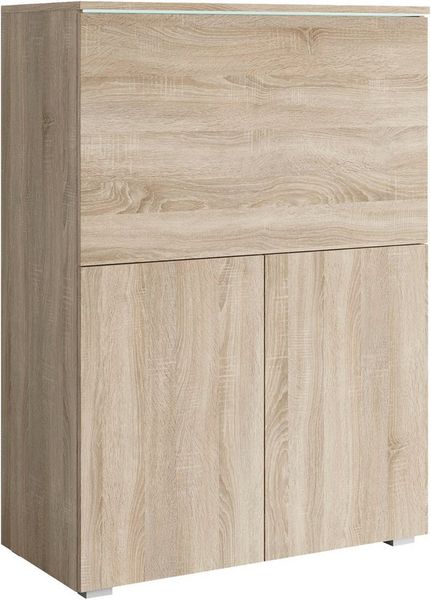 Home affaire PC-Schrank Vera, Sekretär, Home-Office-Schreibtisch mit LED-Beleuchtung (1 St), Multifunktional mit Stauraum, klappbare Tischfläche, LED, B 90 cm