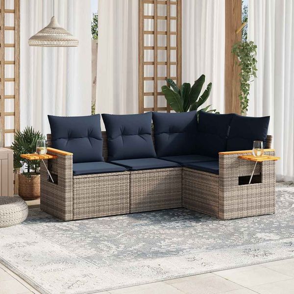 vidaXL 4-tlg. Garten-Sofagarnitur mit Kissen Grau Poly Rattan 3226775